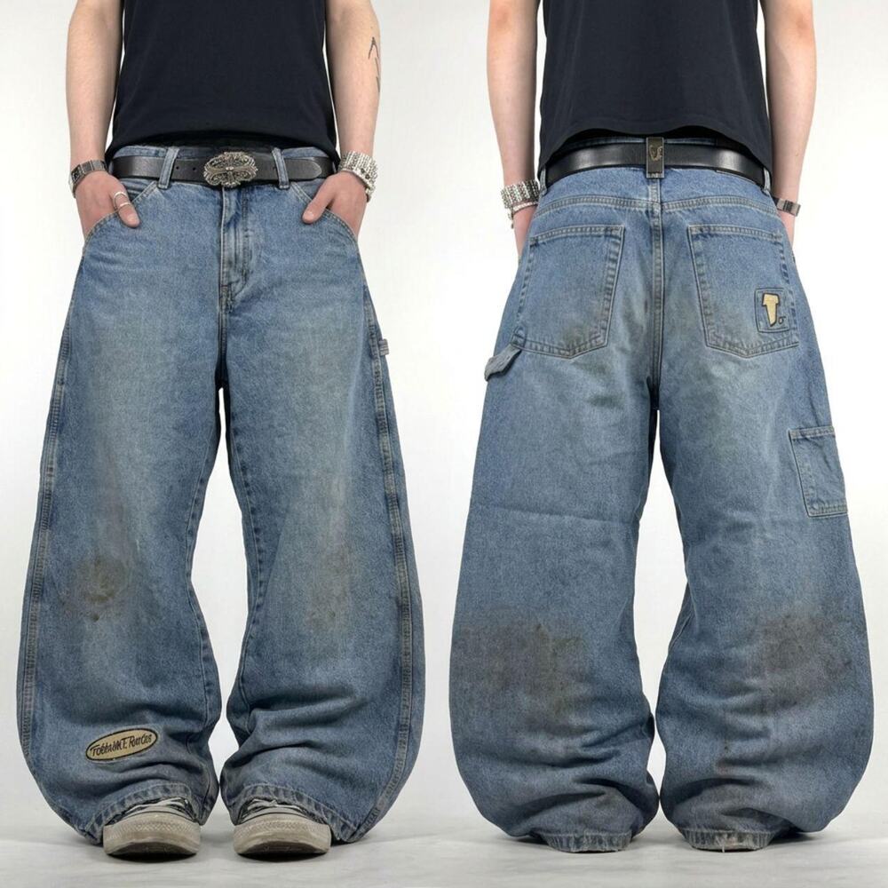 Vintage y2k grunge archive baggy wide leg faded embroidered skater jeans